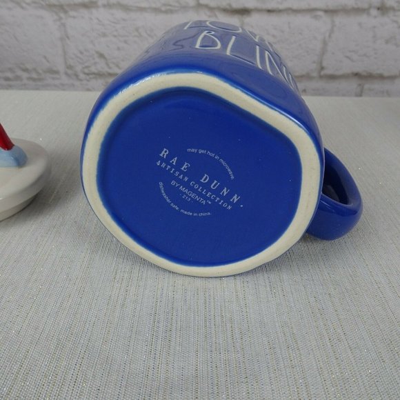 RAE DUNN Rainbow 🌈 Figural Mug Love Is Blind Blue With Lid Pride Decor New - Picture 7 of 12